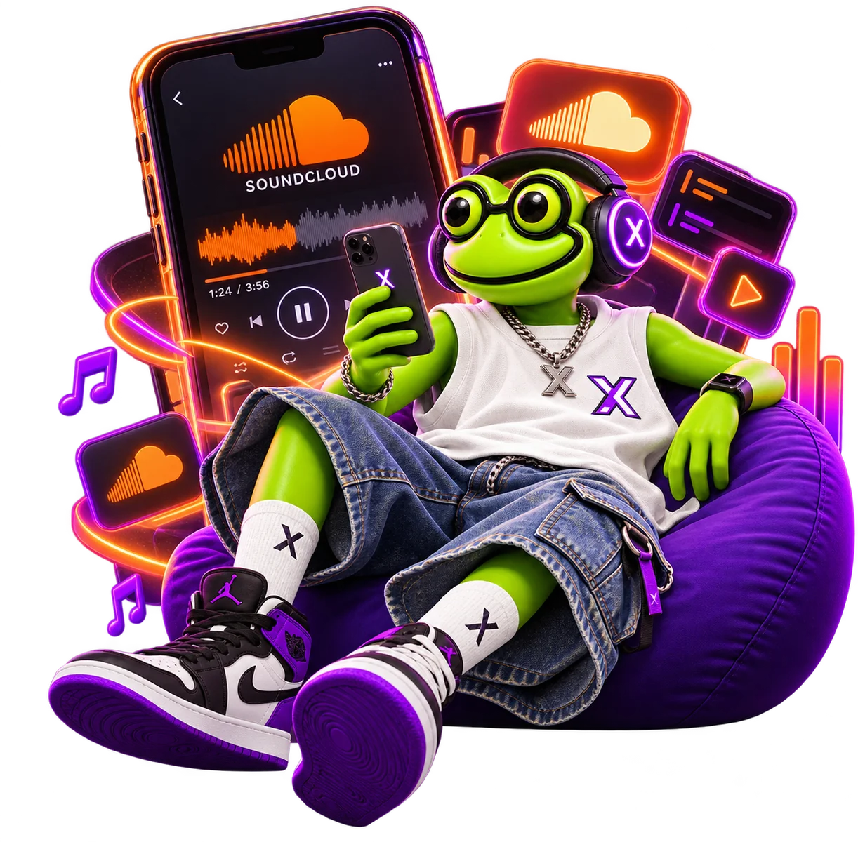 Wibx mascot listening to music